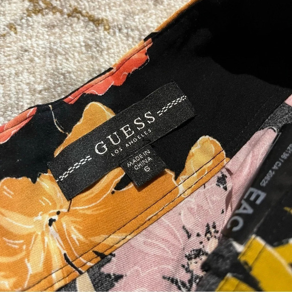 Guess Floral Tropical Print Hibiscus Pants Wide Leg Palazzo 6 Resort Black Pink - Picture 9 of 11